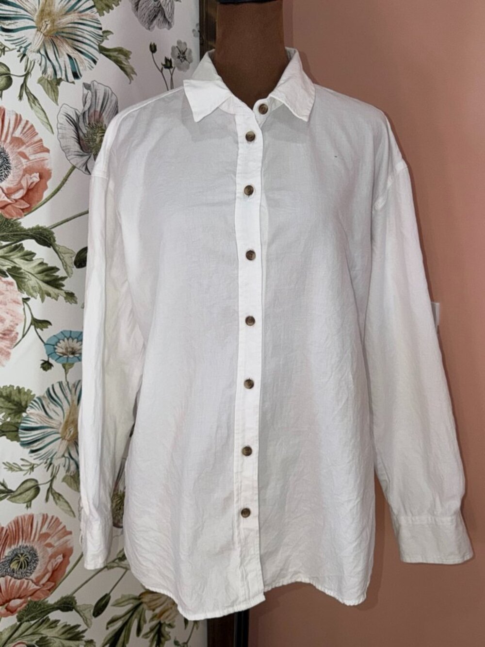 White Button-Down Shirt | Oversized | Size Medium